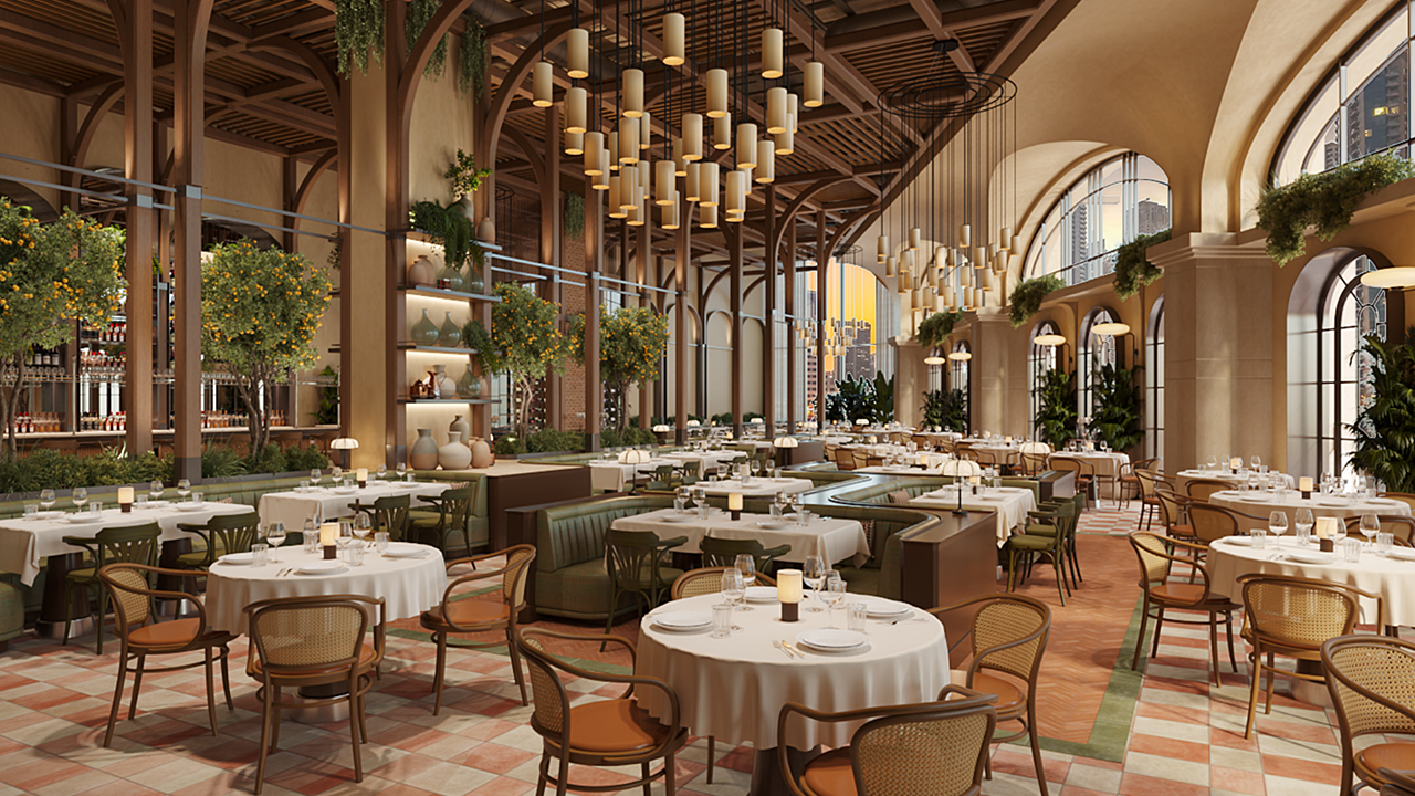 The interior of a restaurant with dining chairs and tables