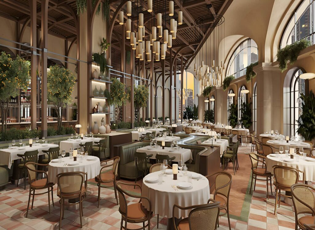 Cozy Italian restaurant with elegant family dining setup